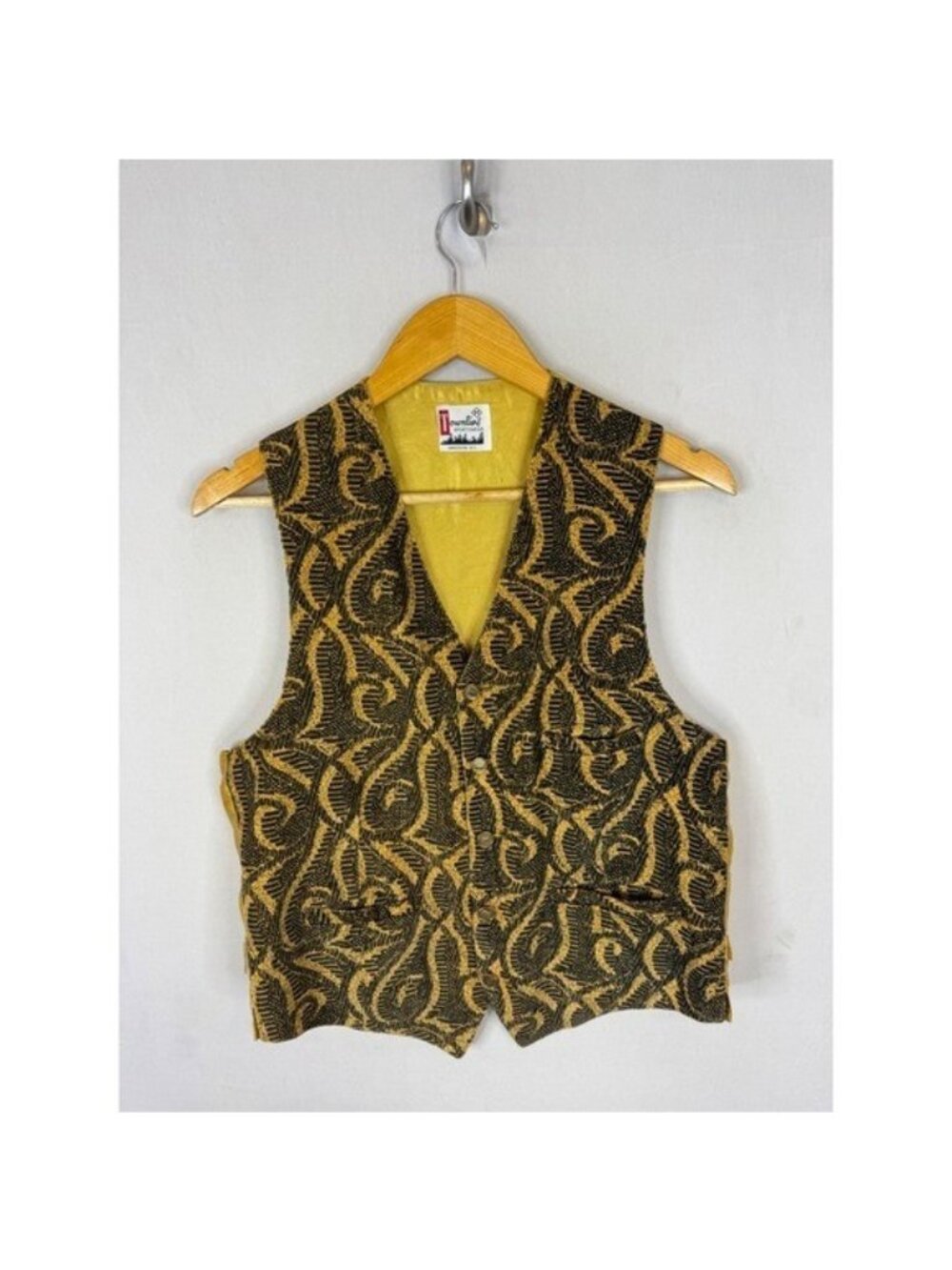 Vintage 70s Disco Townline Sportswear Gold Black Tapestry Swirl Vest Mens M